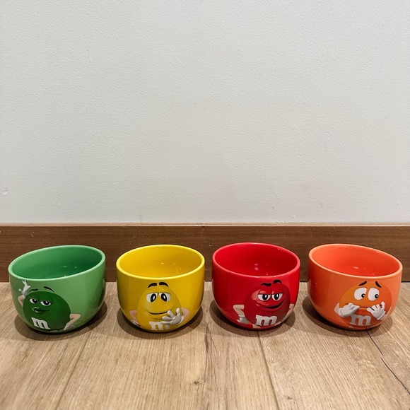H&M Other - M&M Candy 4x Ceramic Bowls-‎ Limited Edition Red/Green/Yellow/Orange